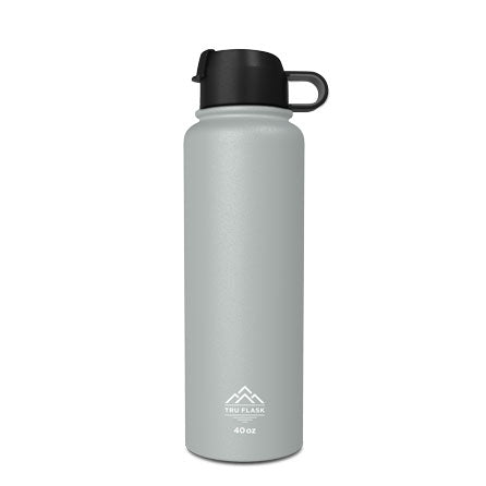 Gray 40oz Double Walled Insulated Water Bottle | Tru Flask