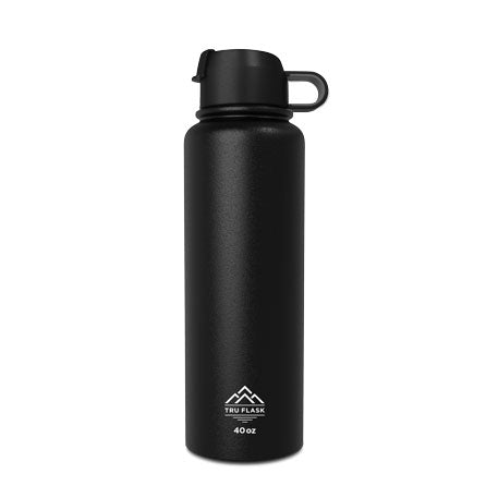 Black 40oz Double Walled Insulated Water Bottle | Tru Flask