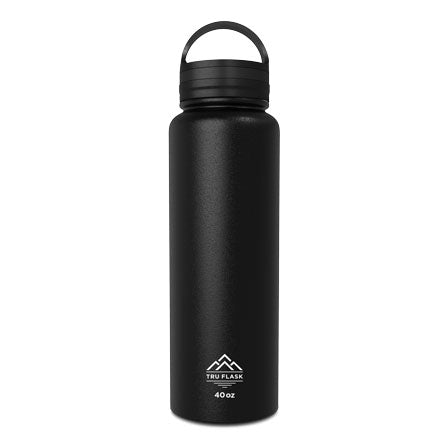 Black 40oz Double Walled Insulated Water Bottle | Tru Flask