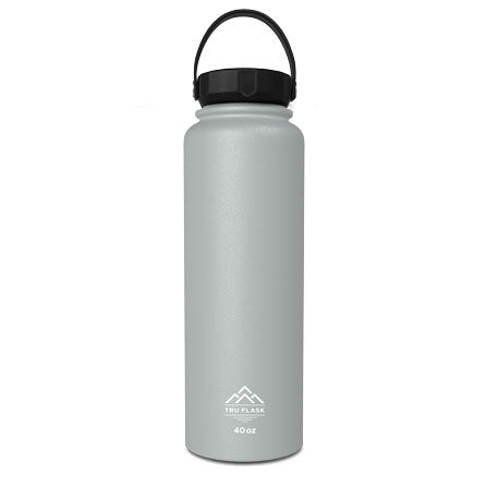 Gray 40oz Double Walled Insulated Water Bottle | Tru Flask
